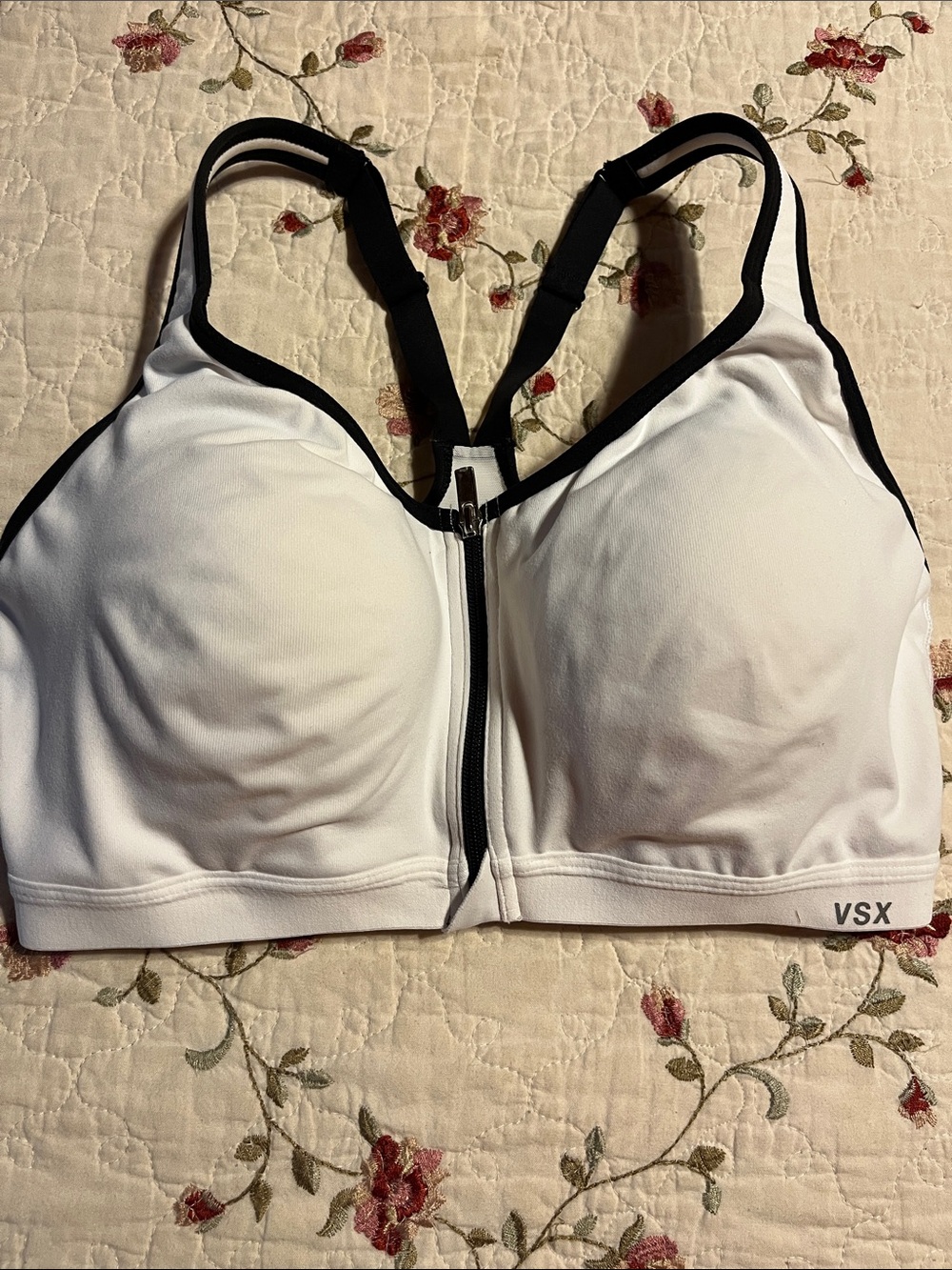 Victoria's Secret VSX White & Black Front-Zip Sports Bra